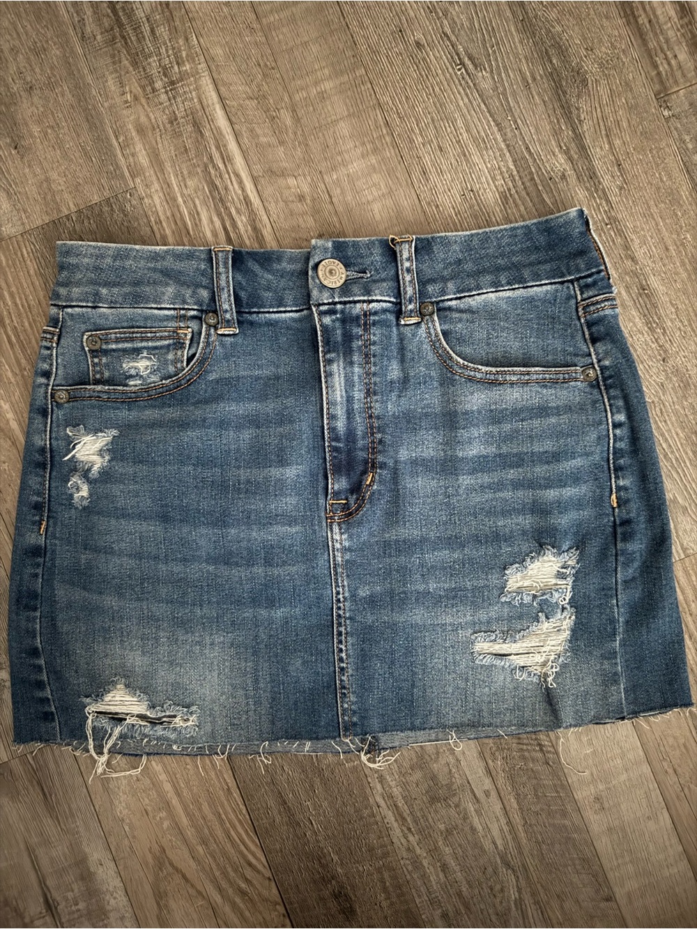 American Eagle Outfitters Medium Blue Distressed Denim Mini Skirt